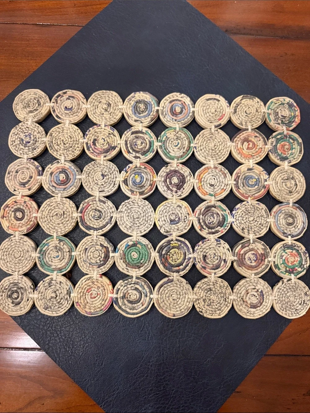 Handmade Coiled Paper Circle Trivetts - Natural with Multicolor Accents